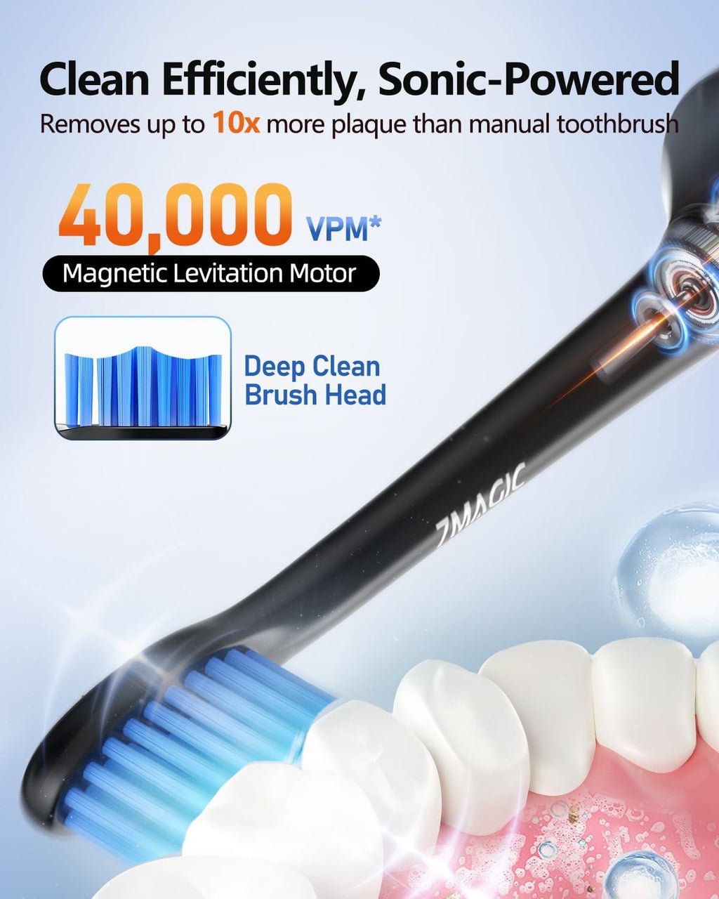 Electric Toothbrush for Adults, Sonic Toothbrush with 3 Intensity Levels & 5 Modes, One Charge for 90 Days, Rechargeable Electric Toothbrush with 6 Toothbrush Heads & 40,000 VPM Deep Clean(Black)